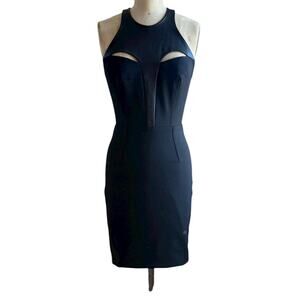 Yigal Azrouel black bodycon dress with leather and cutout  Size 2